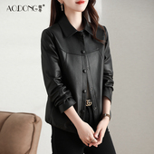 中老年妈妈时尚 韩版 外套春秋 海宁绵羊皮真皮皮衣女短款 2023新款