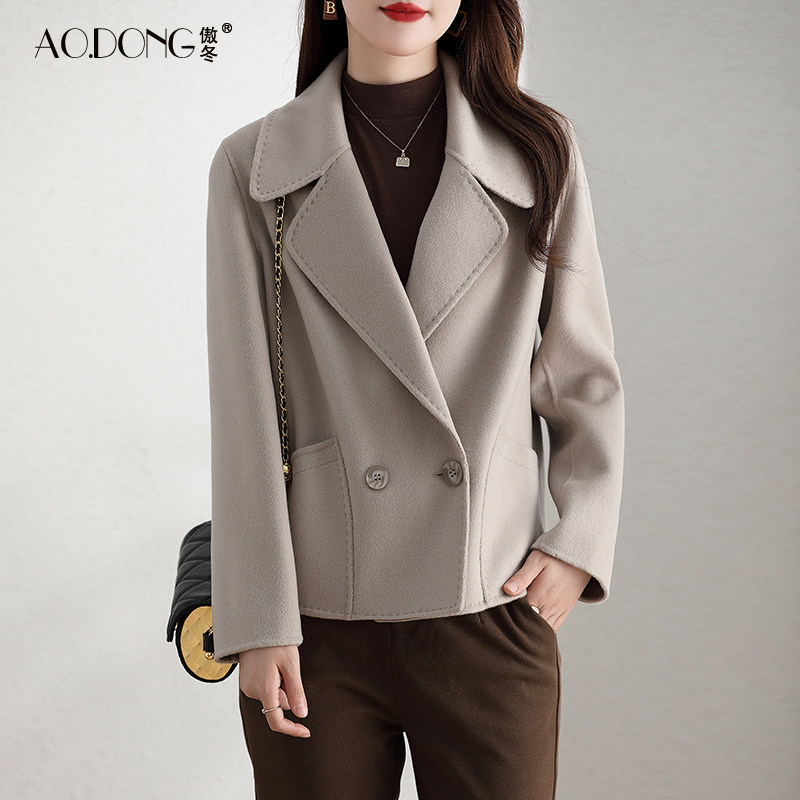 韩版双面羊绒大衣短款西装傲冬