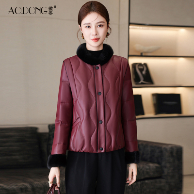 新款海宁皮衣真皮羽绒服女短款