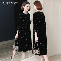 高端杭州刺绣真丝丝绒连衣裙中年妈妈大牌重磅桑蚕丝裙子气质春秋