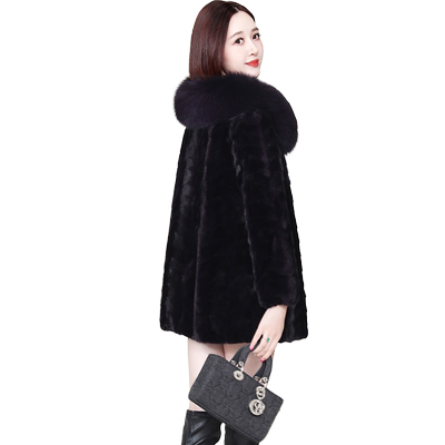 海宁中长款水貂拼貂貂皮大衣傲冬