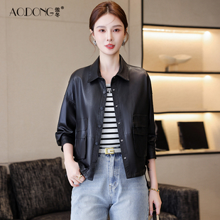 休闲显瘦外套春秋 绵羊皮小个子长袖 新款 海宁高级感真皮皮衣女短款
