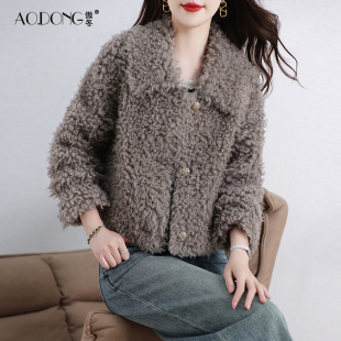 加厚羊羔毛大衣冬季 一体保暖时尚 海宁颗粒绒皮草外套女短款 新款