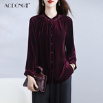 婚宴真丝丝绒上衣女喜婆婆桑蚕丝长袖T恤妈妈装气质显瘦外套春秋