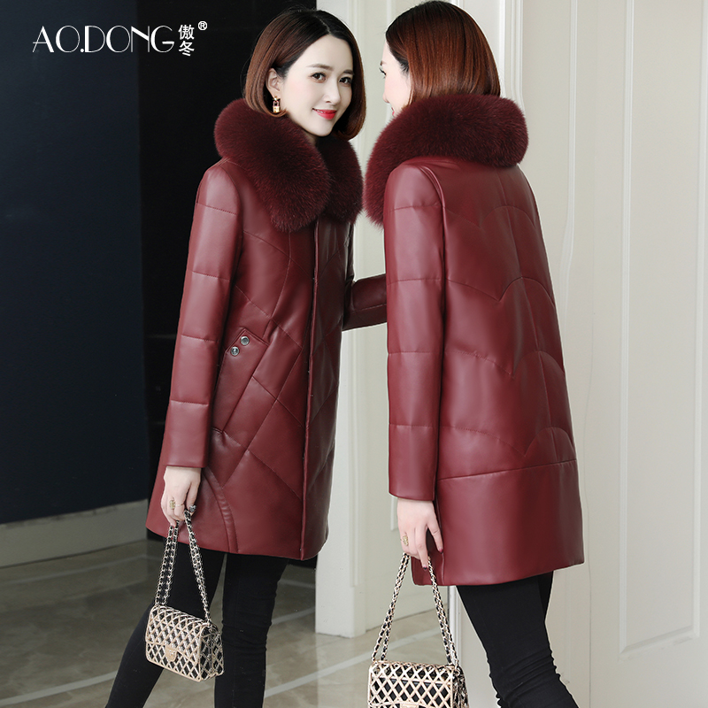 新款海宁羽绒服狐狸毛领真皮皮衣
