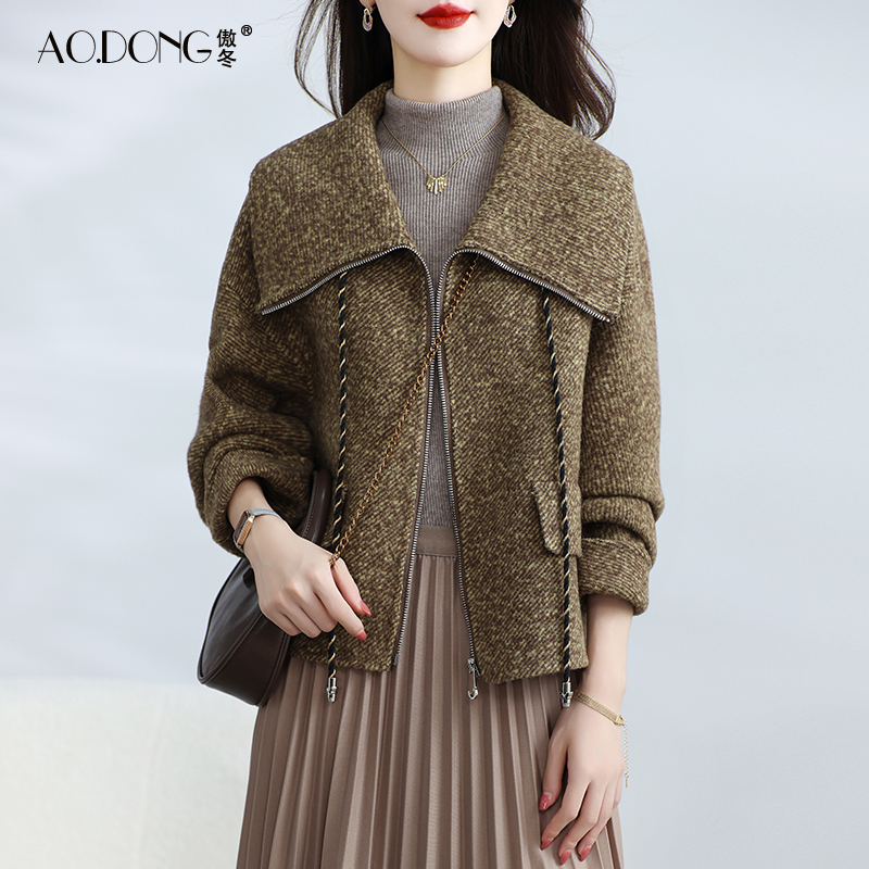 双面绒大衣女短款显瘦小个子