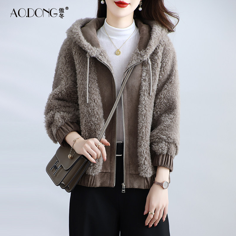 海宁颗粒绒皮草外套女短款羊剪绒减龄休闲连帽保暖羊羔毛大衣冬季,女装/女士精品,皮草,淘宝优惠券,粉丝福利购,淘宝优惠卷