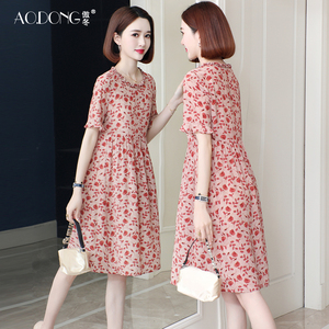 新款双绉真丝连衣裙女甜美温柔重磅桑蚕丝妈妈收腰显瘦裙子夏季