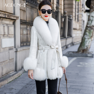 海宁兔毛皮草一体外套女修身狐狸毛领轻奢中长款保暖气质大衣冬季
