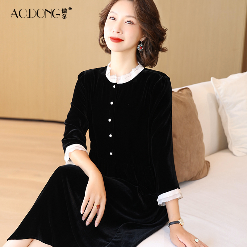 2023显瘦丝绒裙子桑蚕丝真丝