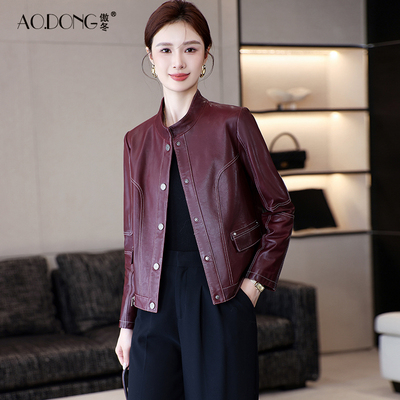 高级感海宁真皮皮衣女短款立领植鞣小个子绵羊皮时尚夹克外套春秋