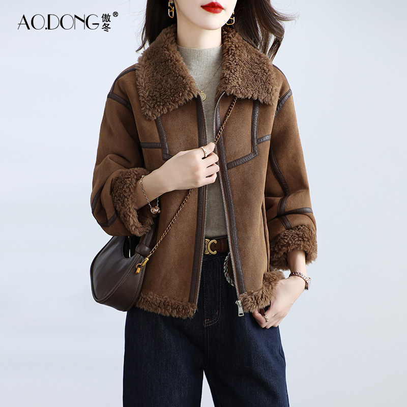 新款海宁颗粒绒皮草外套女短款中老年妈妈夹克羊羔毛气质大衣冬季