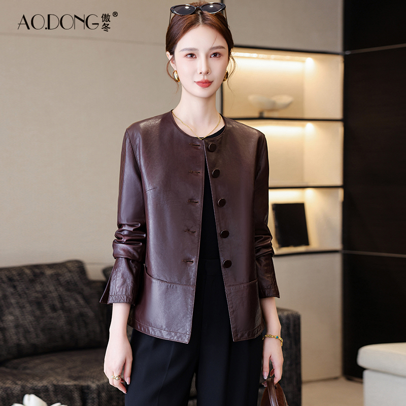 海宁油蜡绵羊皮短款皮衣