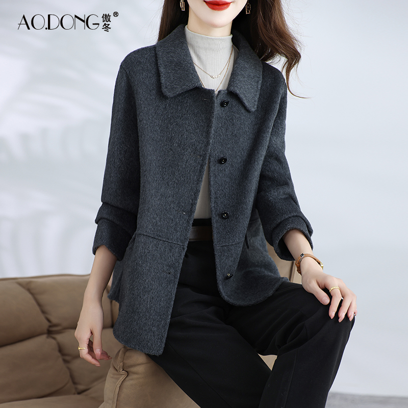 秋冬高端显瘦百搭短款灰色妈妈