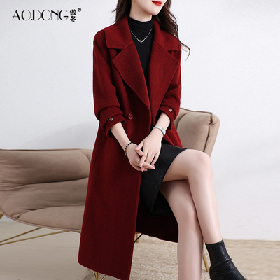 新款高级感双面绒大衣女中长款过膝收腰西装领羊毛呢外套气质秋冬