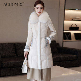 皮草外套冬季 国风海宁皮衣真皮羽绒服女中长款 保暖狐狸毛领新中式