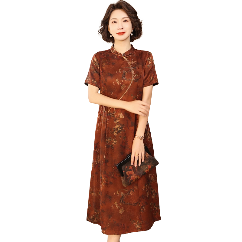 香云纱真丝新中式喜婆婆收腰