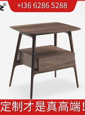 悠云北欧日式设计床头柜全黑胡桃实木边柜porada风格床边柜储物柜