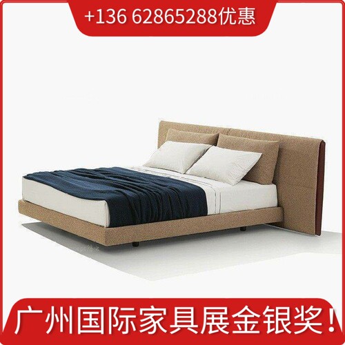 悠云高端定制/意大利POLIFORM YUME主卧双人大床/马鞍皮/别墅家具