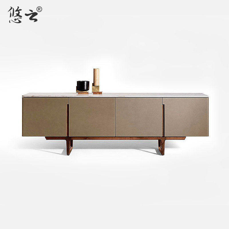 悠云/意大利大师设计马鞍皮电视柜大理石黑胡桃地柜高端定制酒柜