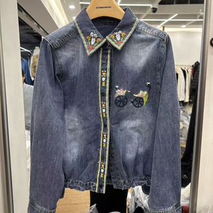 2026年牛仔衬衫复古美式女时尚休闲百搭早春水洗刺绣百搭牛仔外套