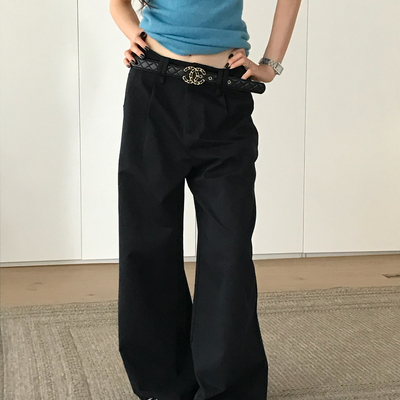 TABLE高腰打褶阔腿裤松弛感遮胯显高拖地休闲长裤休闲裤时尚百搭