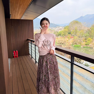 2026年夏上新复古印花A字裙半身裙法式复古腰果花印花百褶半身裙