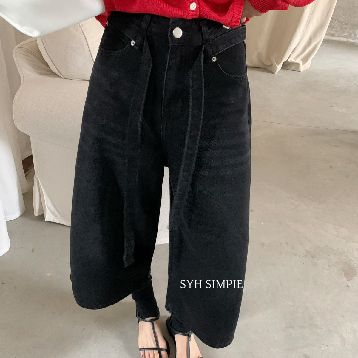 牛仔裤春季新款八分阔腿牛仔裤(配腰带)阔腿牛仔裤女2026春季新款