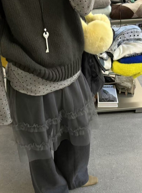 want.-设计感层次叠穿加绒屁帘休闲裤屁帘裤女2025新款冬蕾丝