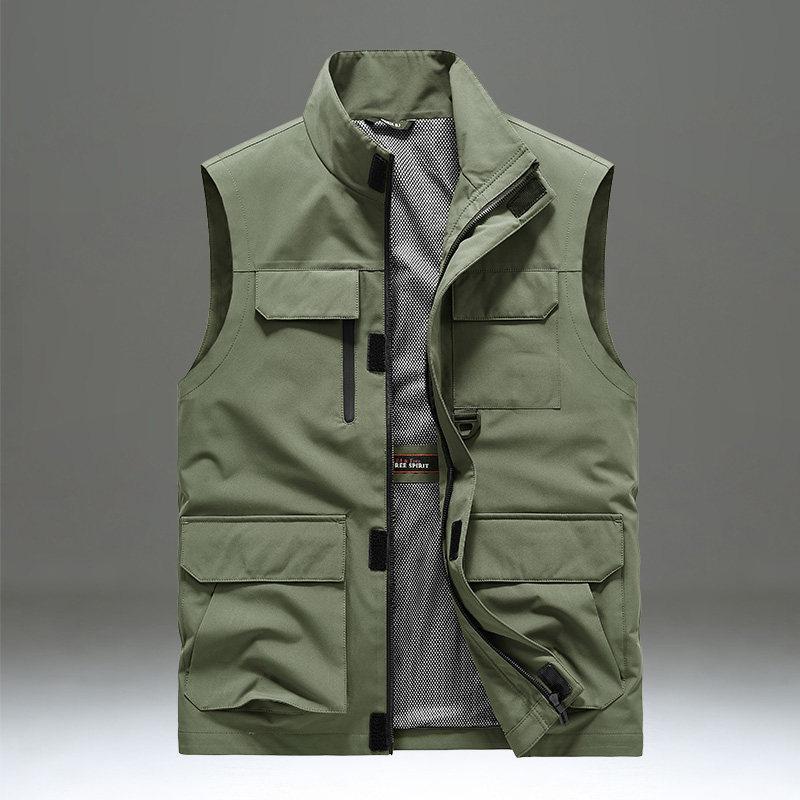 马甲男款春秋休闲立领工装马夹外套男户外多口袋宽松大码坎肩背心