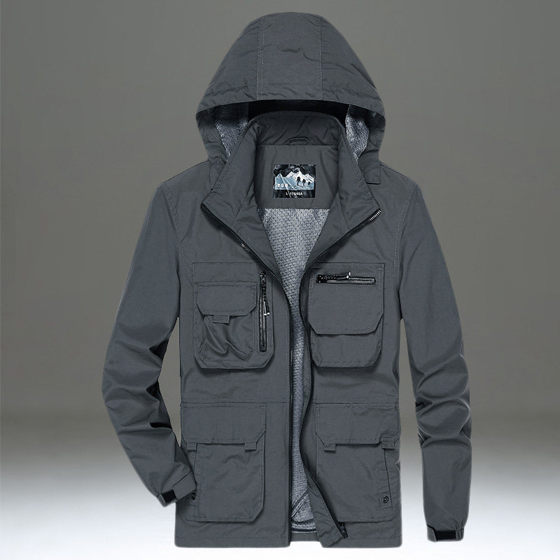 夹克外套男春秋款户外冲锋衣大码宽松多口袋工装休闲上衣潮流春装