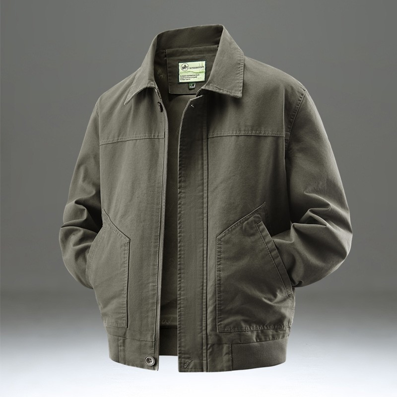 春秋外套男新款纯棉宽松大码中年男装爸爸装翻领百搭休闲工装夹克