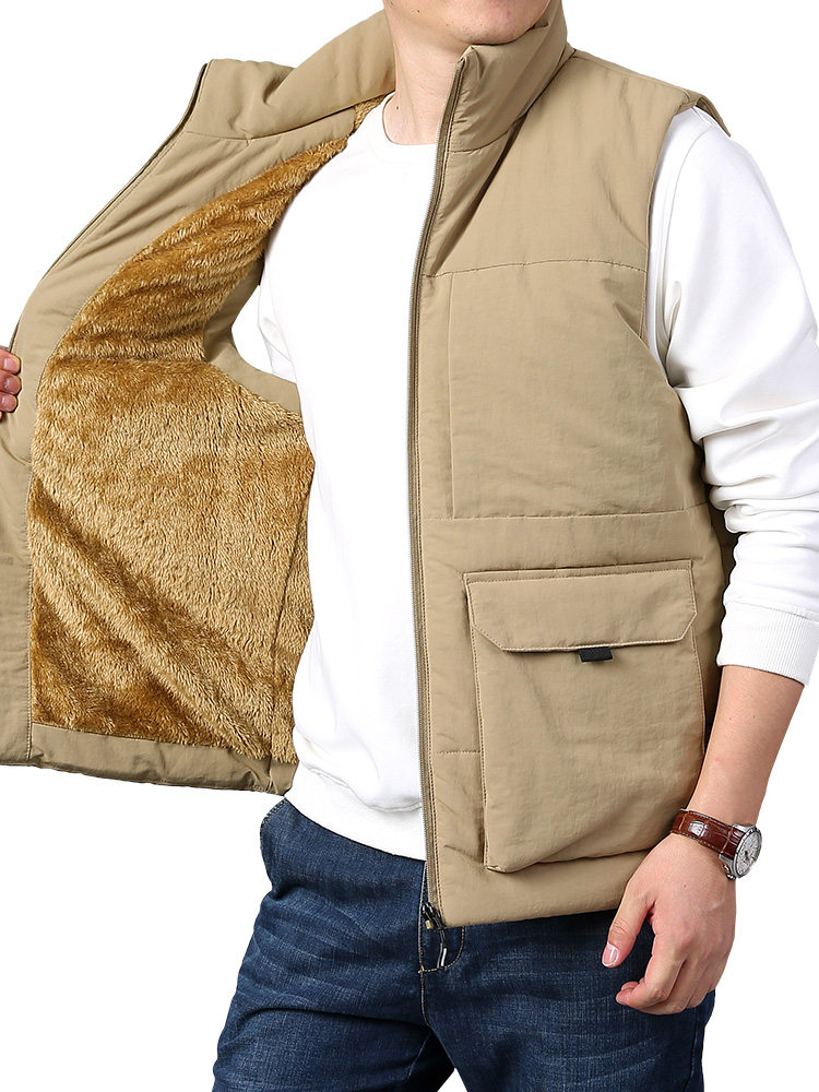 VEST WINTER MENS VELVET PADDED CARGO VEST LOOSE LARGE SIZE STAND-UP COLLAR HORSE CLIP CASUAL WARM SHOULDER MENS JACKET