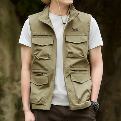 工装马甲薄款大码立领多口袋坎肩