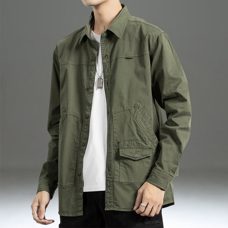 工装夹克男2025春季新款衬衫男长袖宽松休闲多口袋薄款外套衬衣男