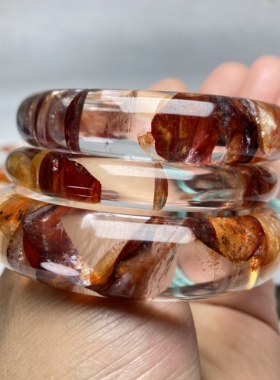 秀吧珠宝天然红黄胶花水晶手镯直播间选购