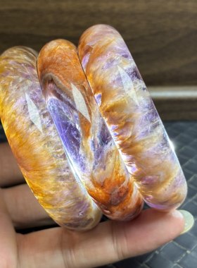 秀吧珠宝天然紫水晶烟花极光羽毛超七金发晶手镯直播间专拍