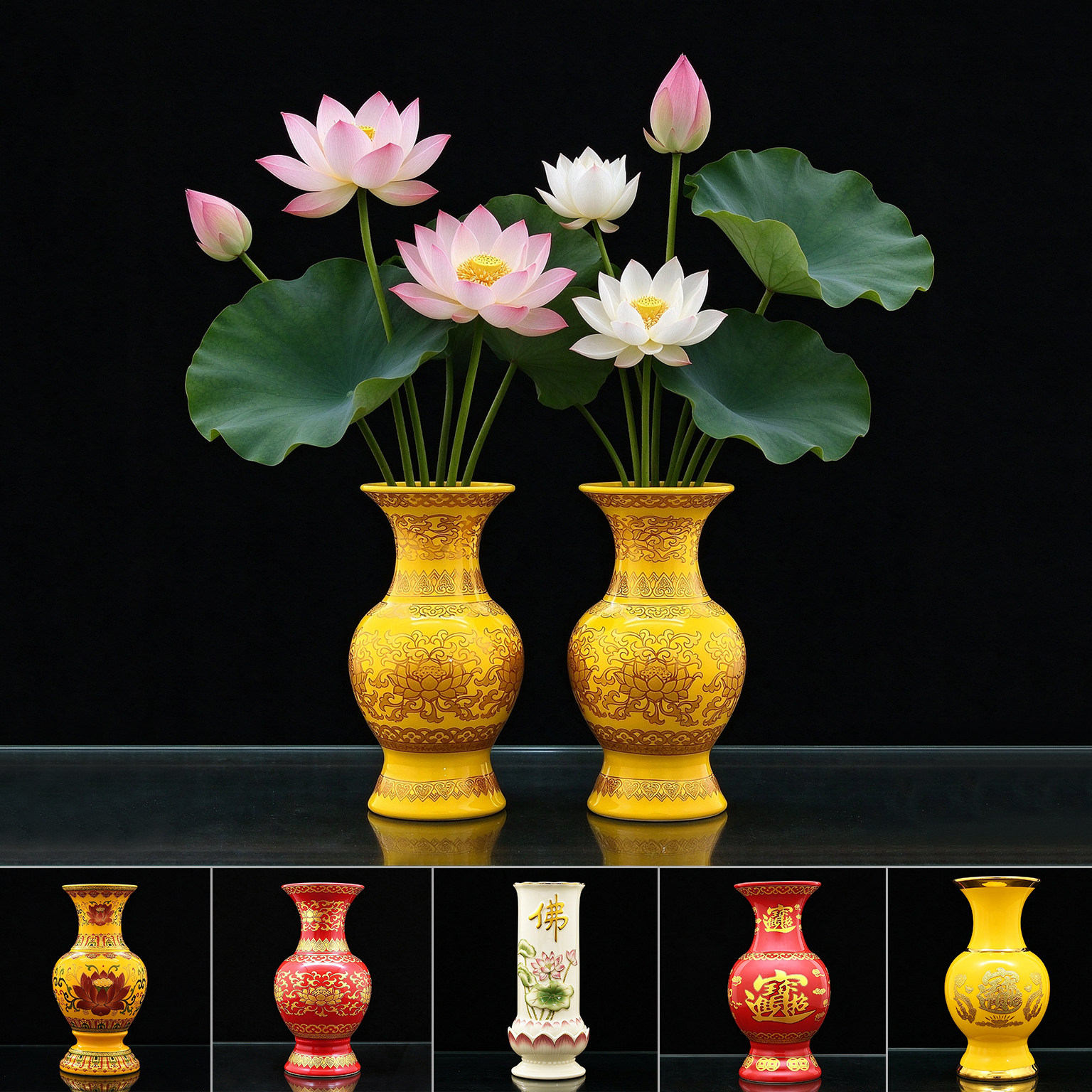 陶瓷莲花瓶唐彩花瓶佛前花瓶