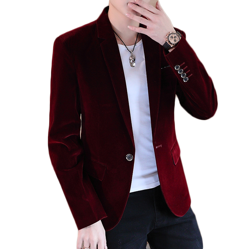 金丝绒西装男秋季新款男士休闲韩版青年痞帅西服男水貂绒单西外套