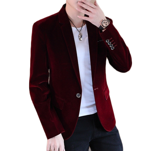 金丝绒西装男秋季新款男士休闲韩版青年痞帅西服男水貂绒单西外套