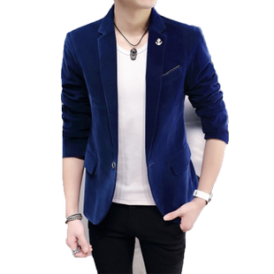 春冬男装青年男士休闲金丝绒西服男版平绒小西装外套韩版修身型潮