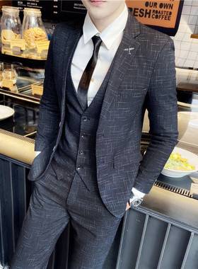 西服套装男三件套修身正装伴郎新郎结婚礼服西装青年韩版帅气潮流