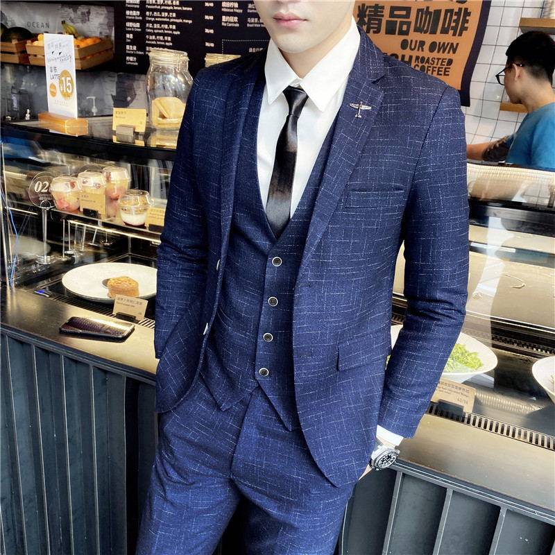 西服套装男三件套修身西装伴郎服结婚礼服成人礼毕业照暗纹帅气潮