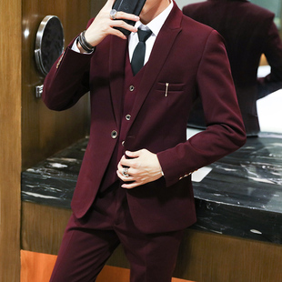 西服男套装商务正装新郎结婚礼服夏季修身主持男士西装套装三件套