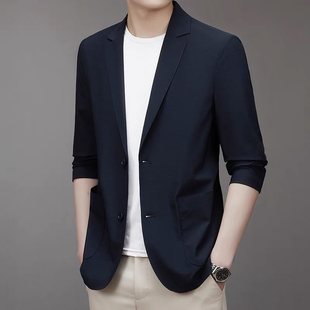 夏季薄款冰丝西服男轻奢免烫西装宽松显修身舒服弹力轻薄单西外套