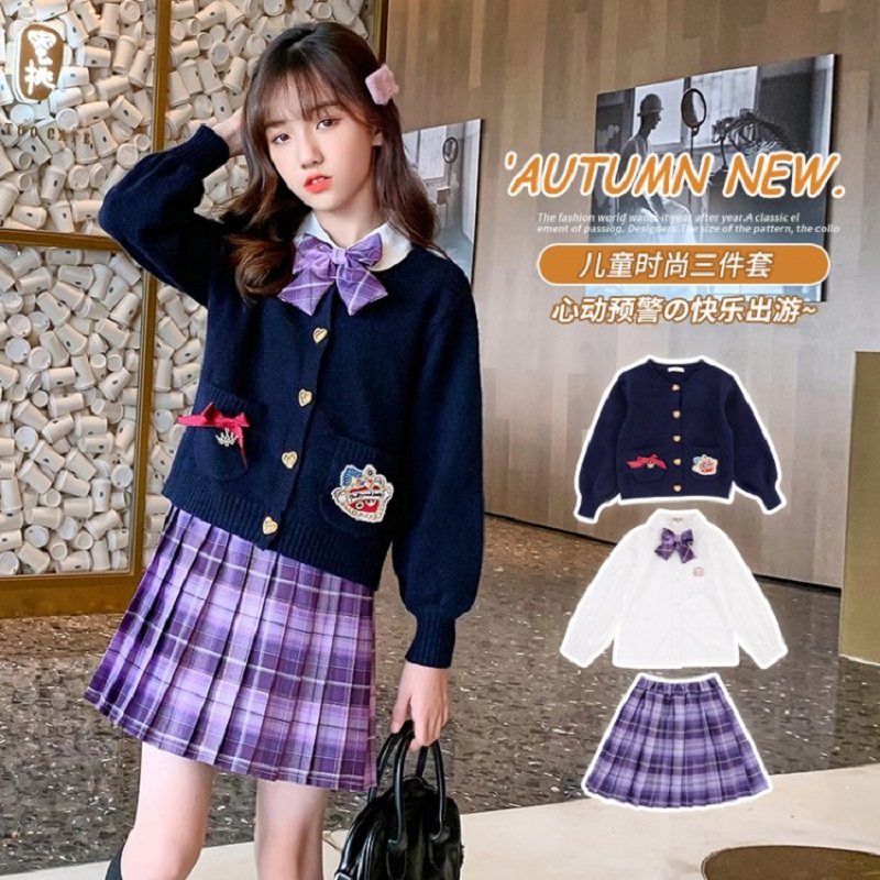 女童连衣裙春装洋气儿童公主裙子学院风jk制服全套装网红中大童装
