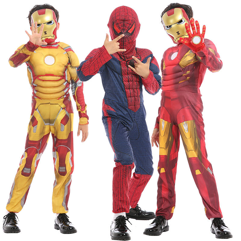 万圣节儿童钢铁侠衣服男童cosplay蜘蛛巨人蝙蝠侠小孩演出表演服