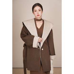 竹依依棕色短款 小个子高端纯羊毛呢外套 双面羊绒大衣女冬2025新款