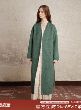 竹依依南法气质祖母绿绵羊毛羊绒毛呢大衣女冬中长款高级感外套