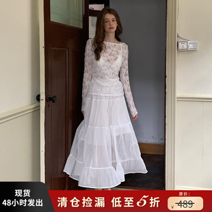 浪漫法式 竹依依 白色棉麻气质半身裙女极简高腰显瘦a字大摆长裙子